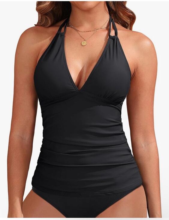 Yonique Other - NWT Yonique Halter Tankini Top V Neck Swim Top Tummy Control Bathing Suit L